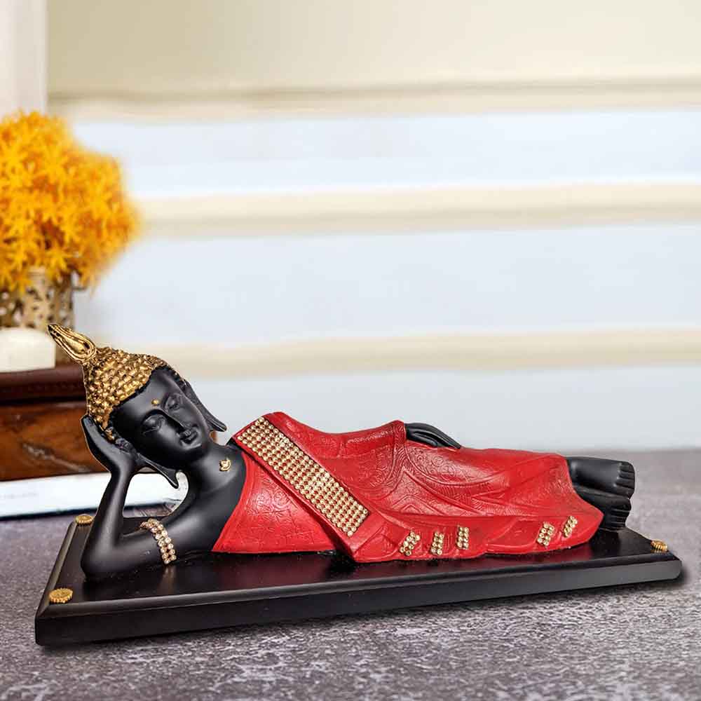 Sleeping Buddha Statue With Red Tray For Home
